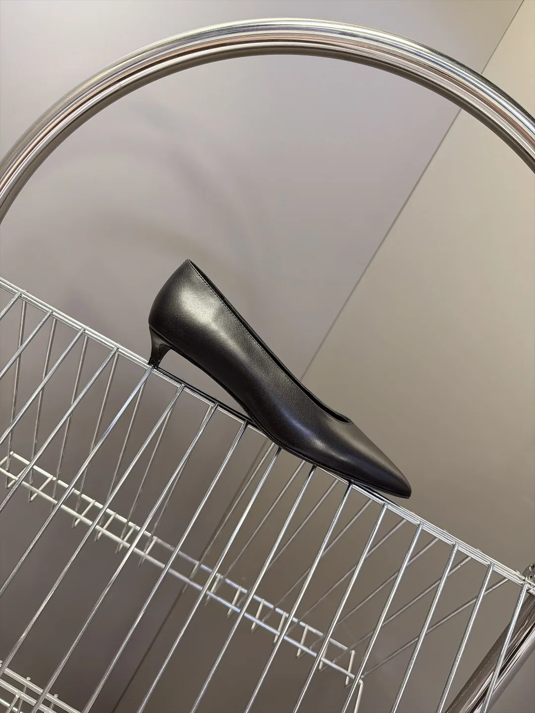 Celine Lambskin Glossy Pointed-Toe Kitten Heel Pumps in Black · view 5