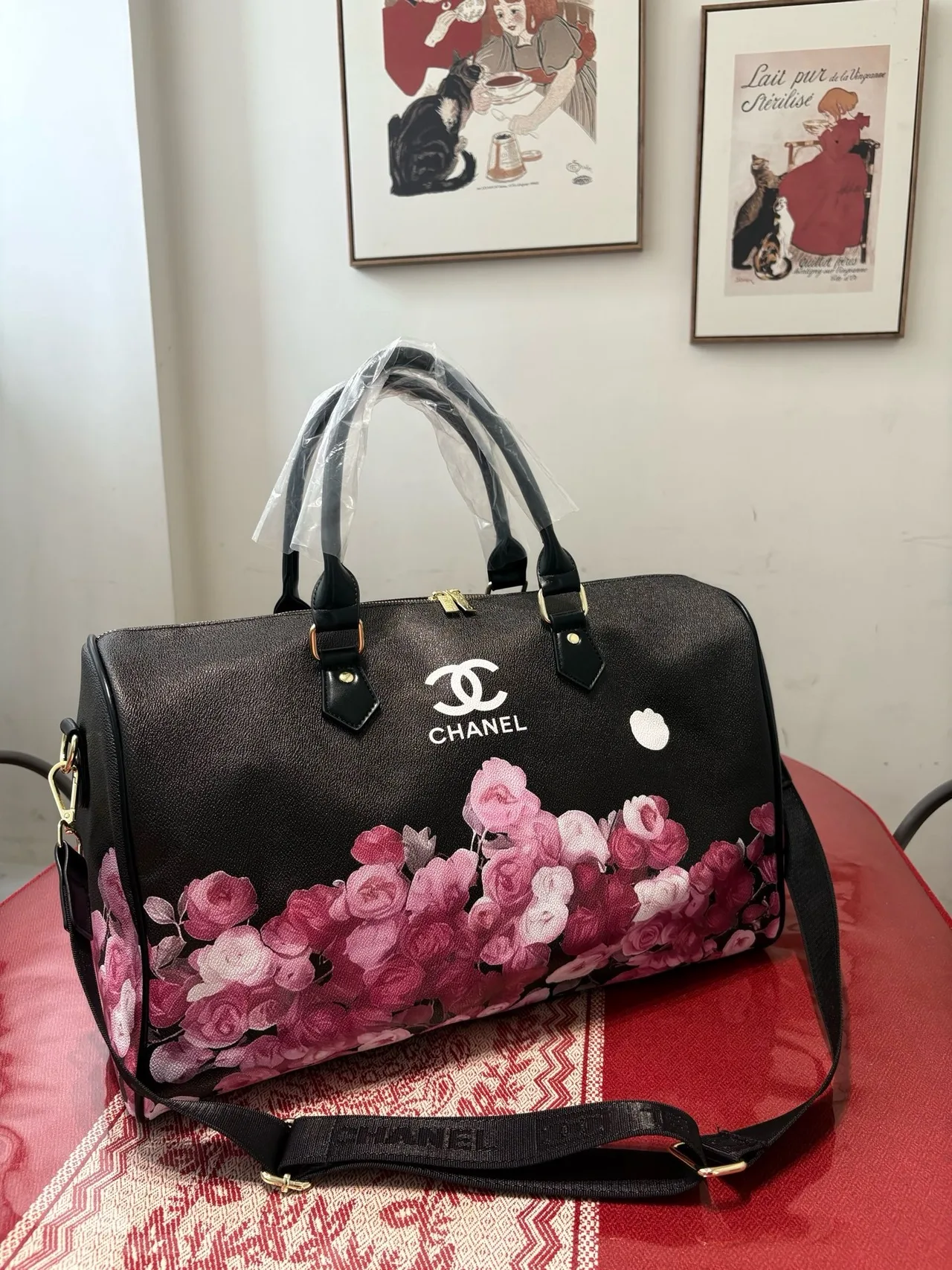 Chanel Printed Bowling Bag in Black · view 7