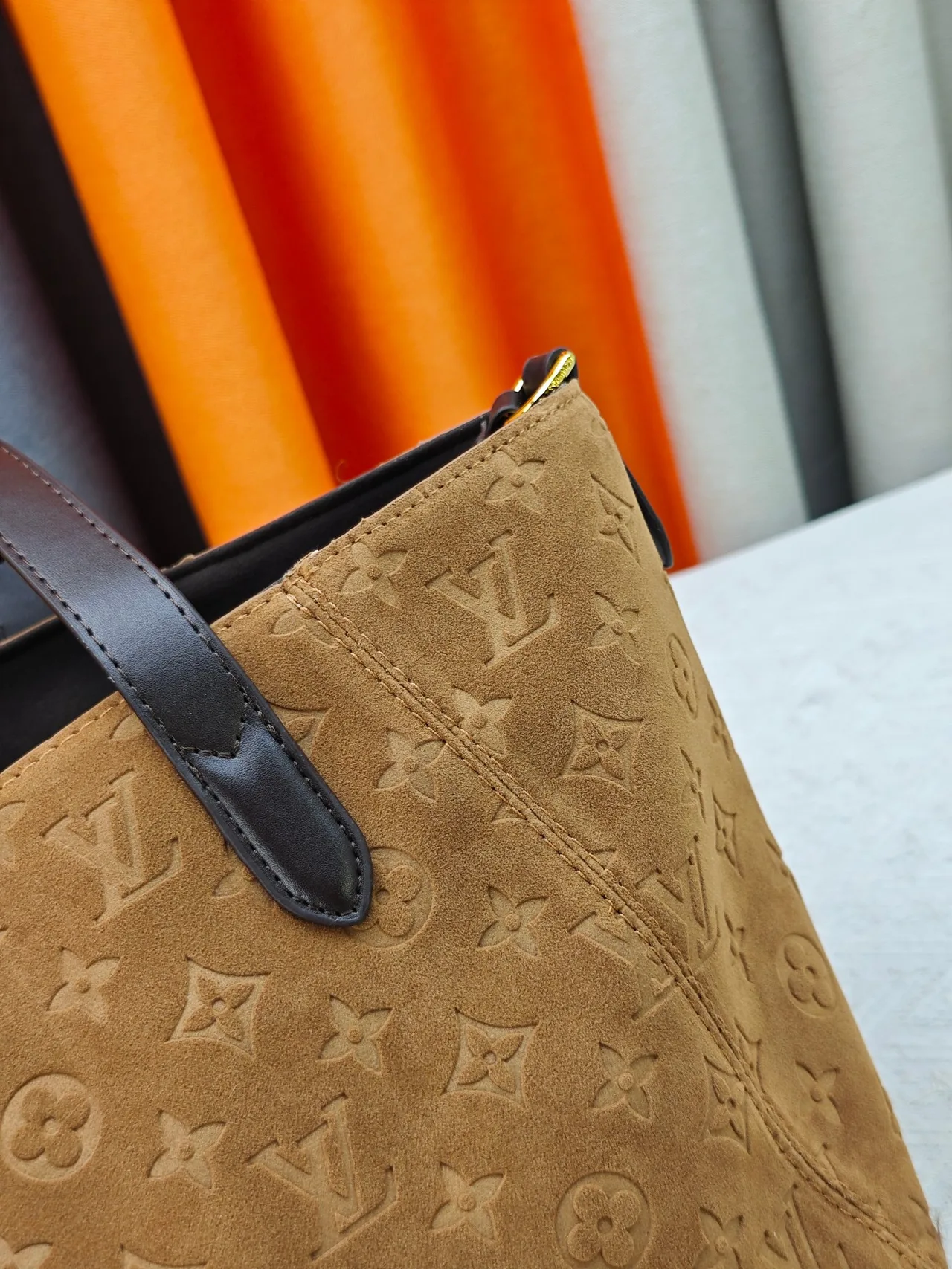 Louis Vuitton Cowhide Suede Monogram Tote in Tan · view 6