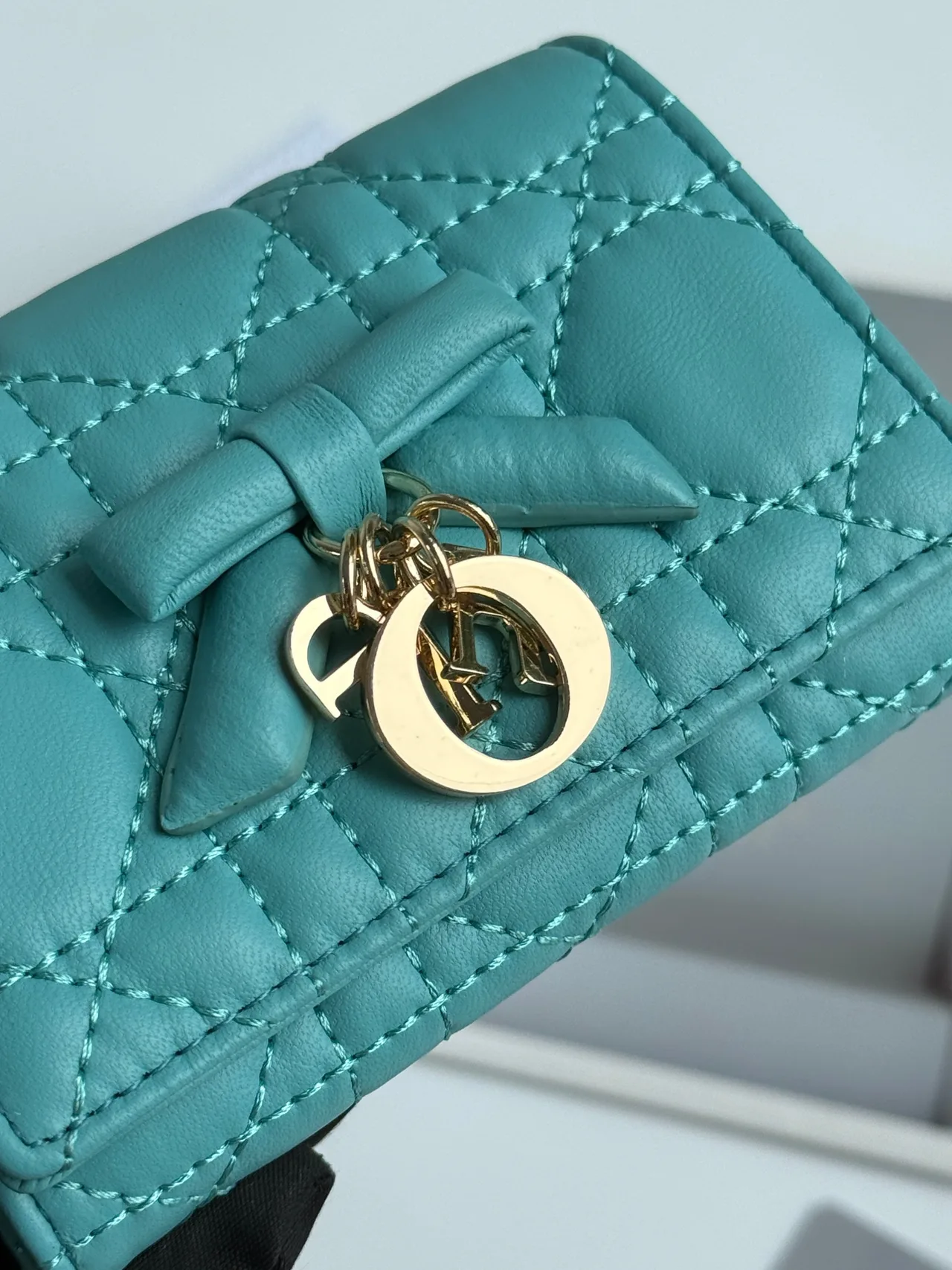 Dior Calfskin Quilted Bow Coin Cardholder in Blue · view 3
