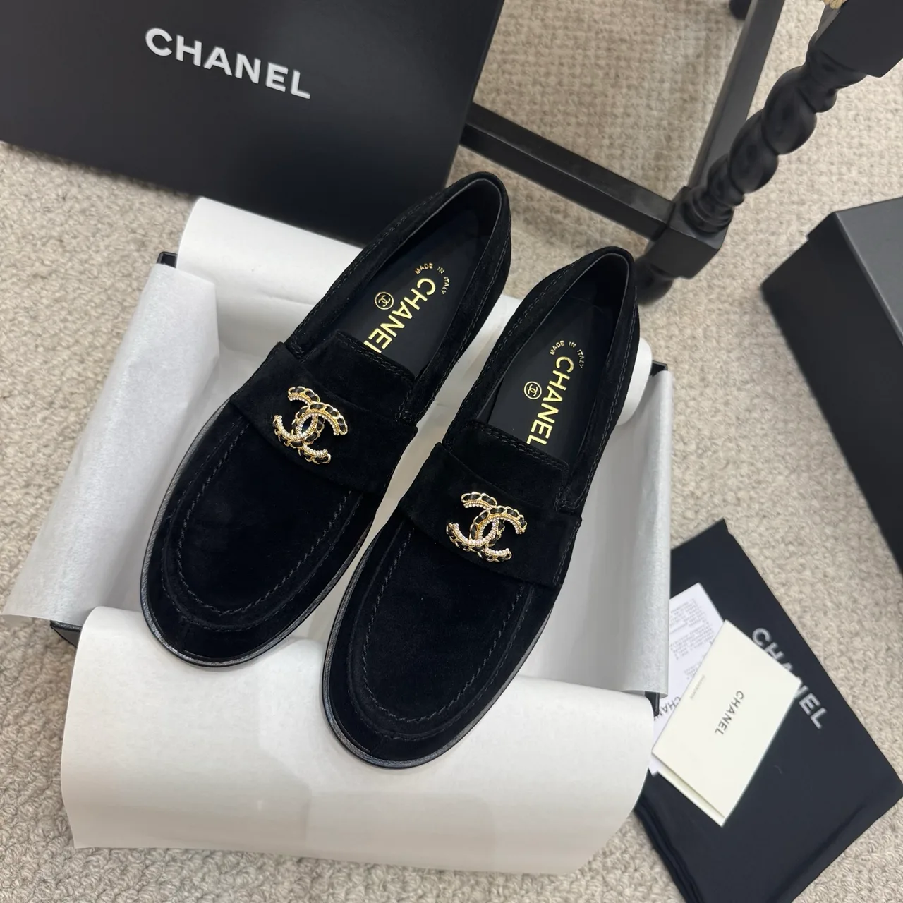 Chanel Cowhide Glossy Loafers in Black · view 2