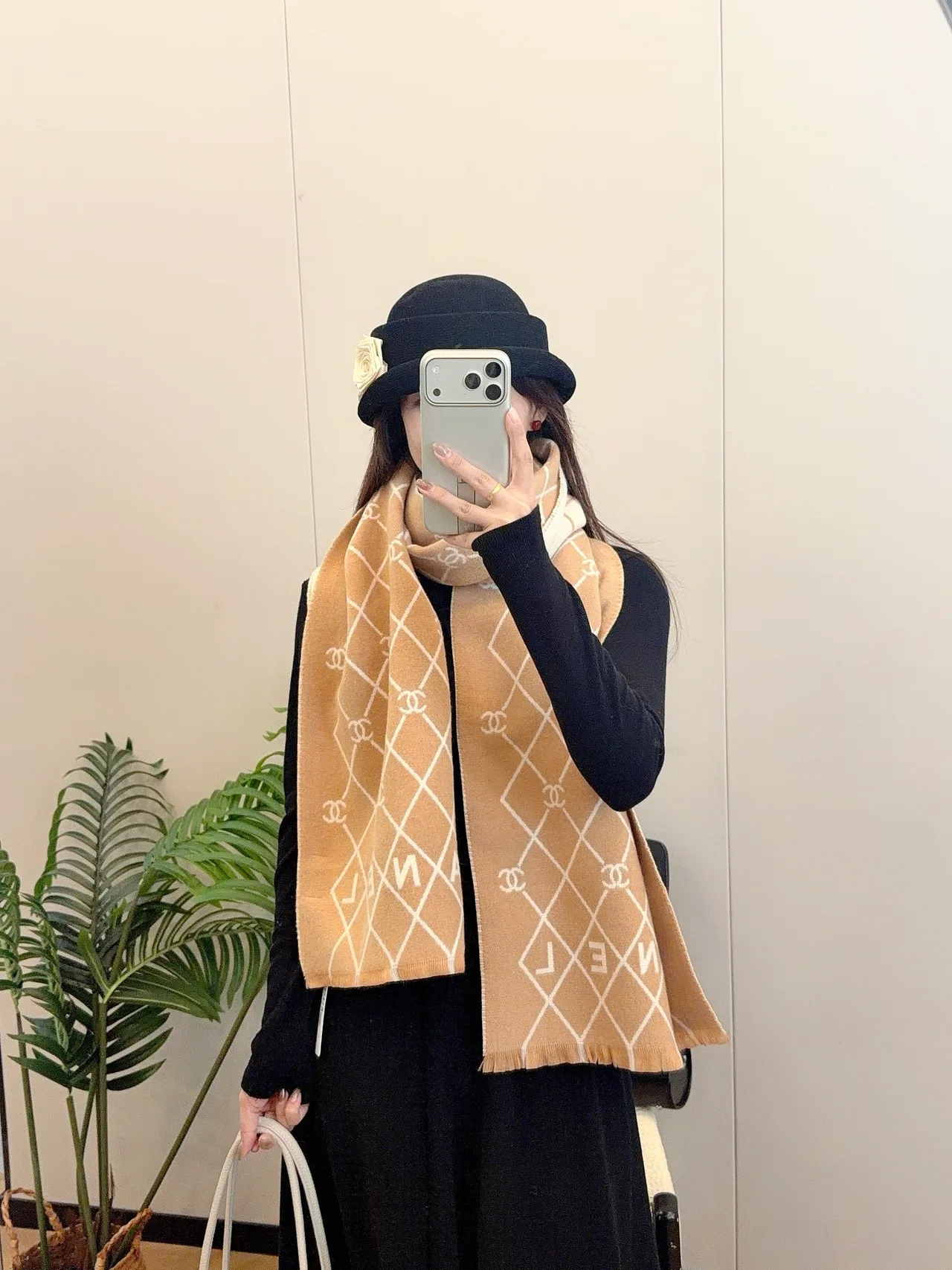 Chanel Diamond CC Fringe Scarf in Brown & Grey & Black & Beige · view 5