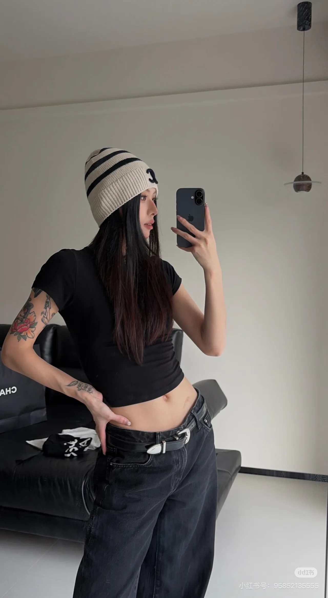 Chanel Striped CC Stripe Beanie in White · view 2