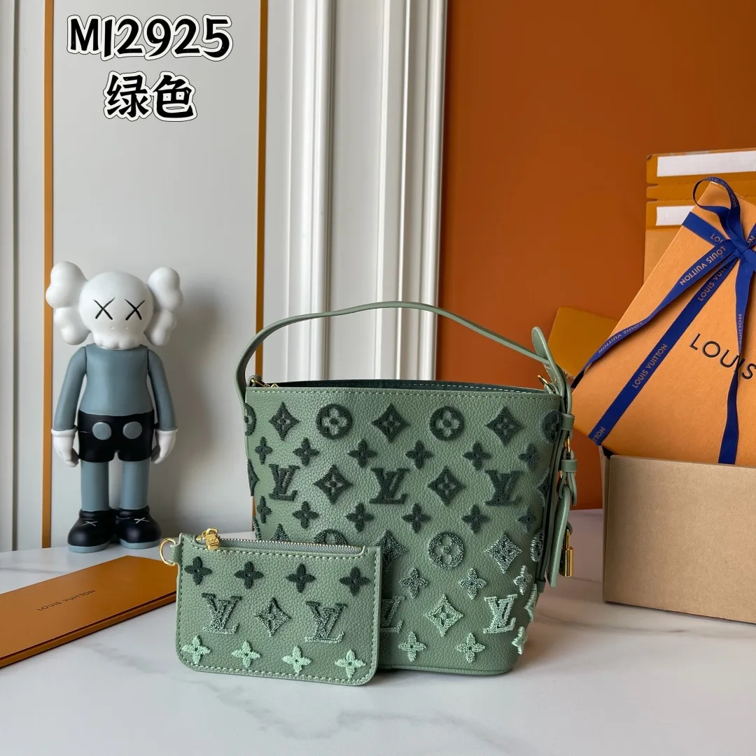 Louis Vuitton Cowhide All In BB bucket with pictured accessories in Green · view 8