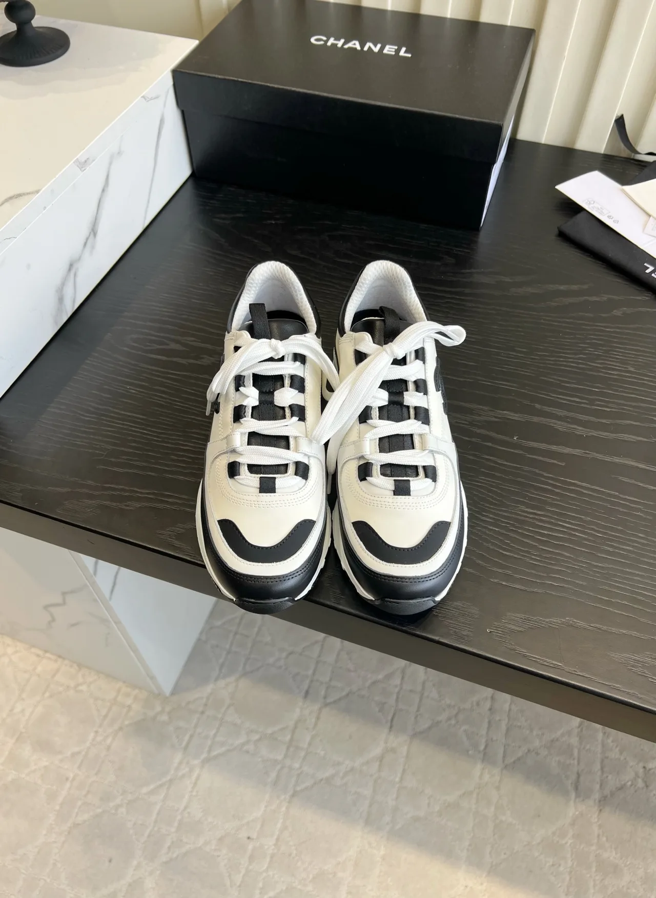 Chanel Striped Sneakers in White · view 1
