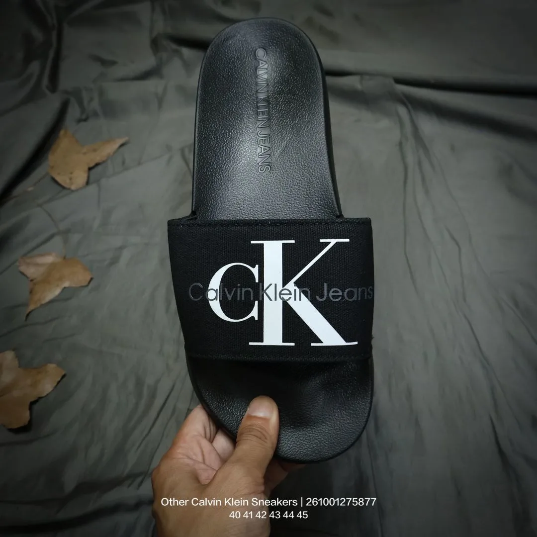 Calvin Klein CK Logo Slides in Black · view 2