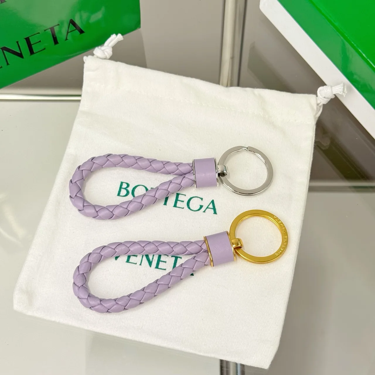 Bottega Veneta Woven Loop Keychain in Pink & Red & Purple & Green & Black & Blue & Brown & Grey & Burgundy · view 3
