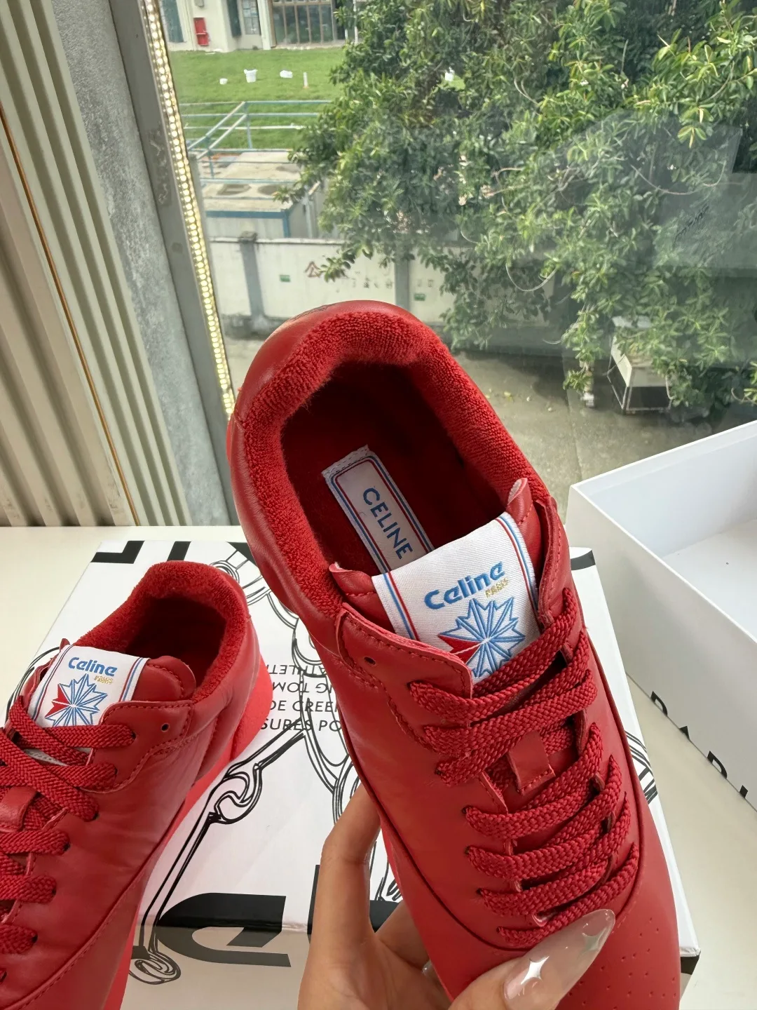Celine Cowhide Smooth Sneakers in Red · view 6