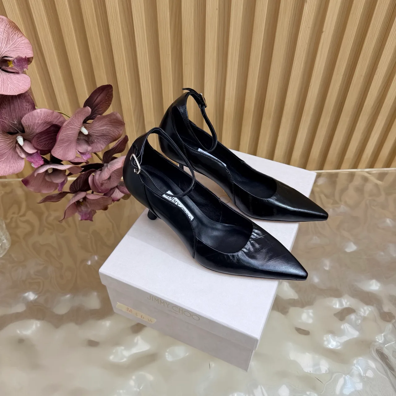 Jimmy Choo Cowhide Glossy Pointed-Toe Pointed Heel Pumps in Black · view 2