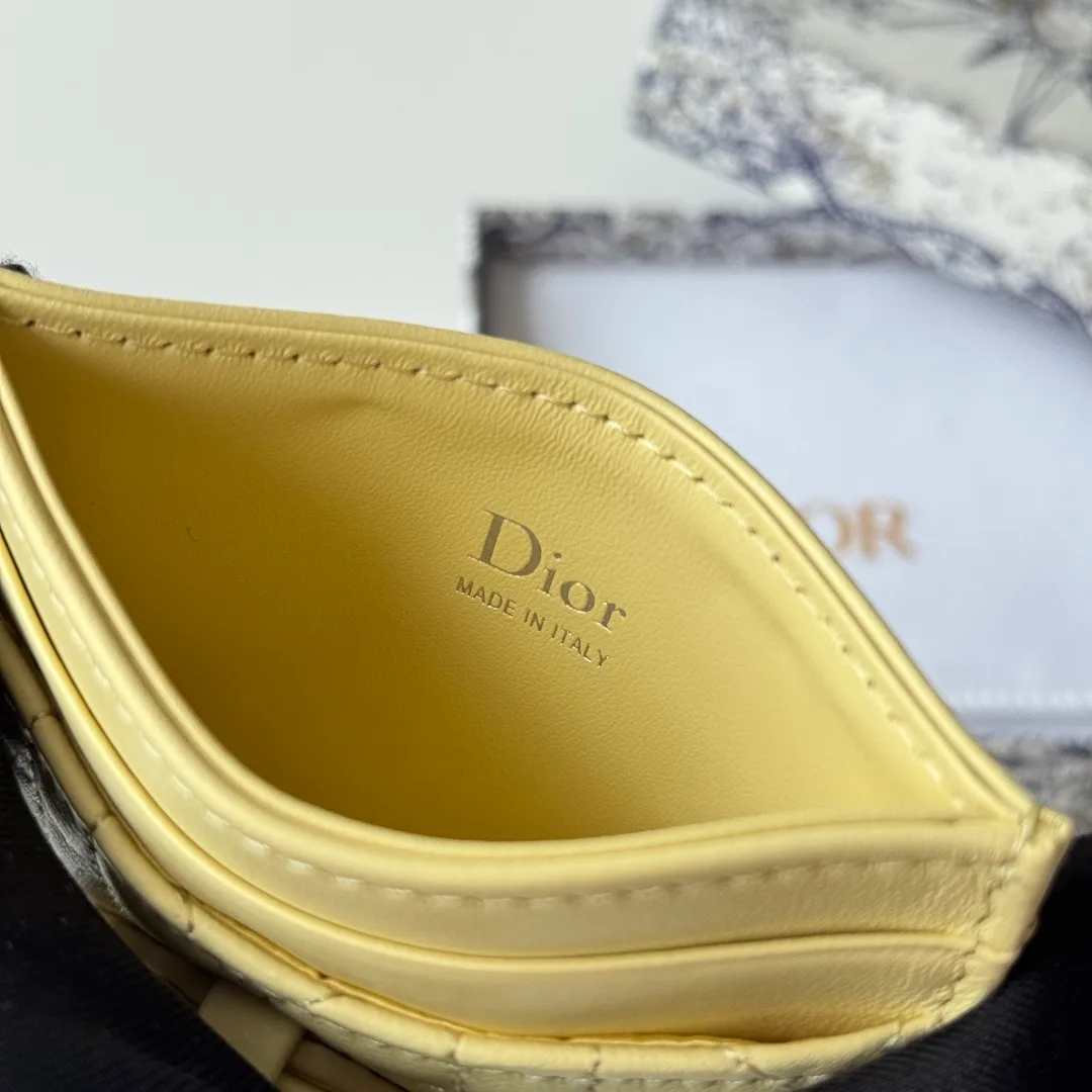 Dior Lambskin Quilted Glossy Bow Cardholder in Yellow · view 8