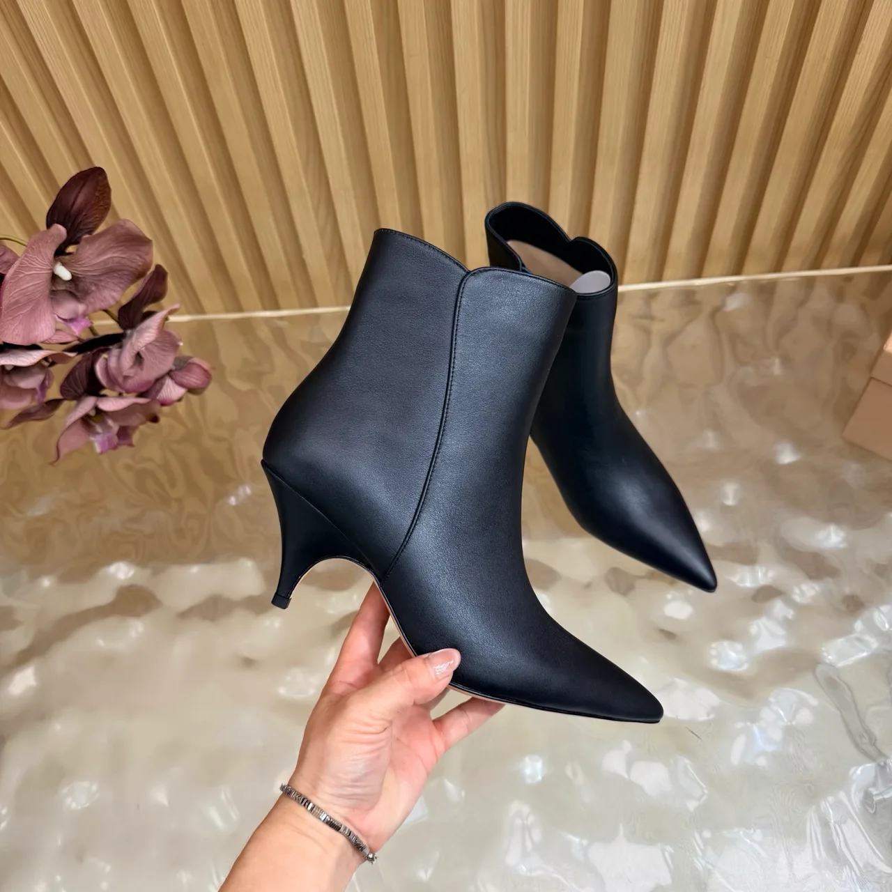 Gianvito Rossi Glossy Pointed-Toe Ankle Boots in Black · view 8
