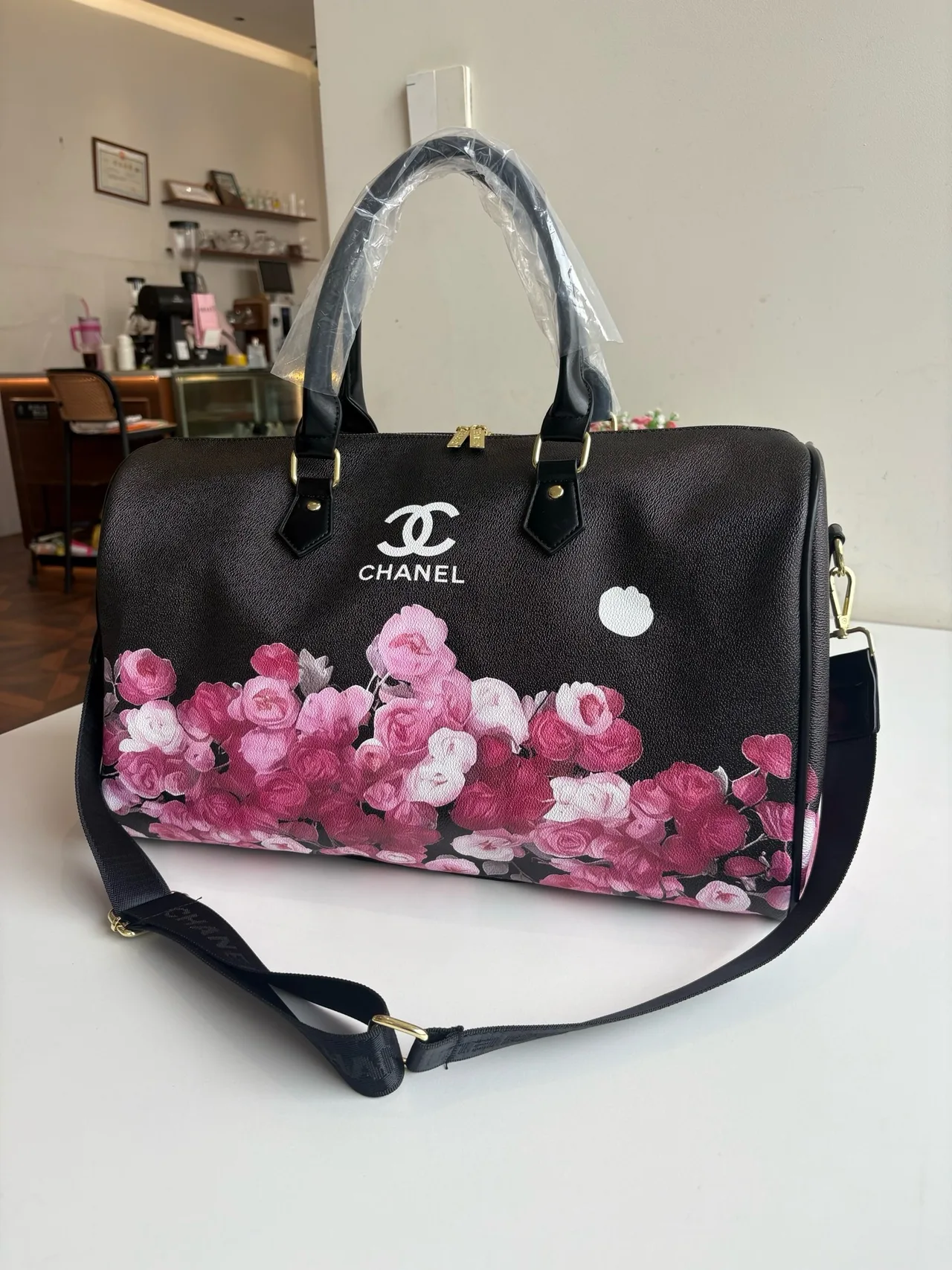 Chanel Printed Bowling Bag in Black · view 3