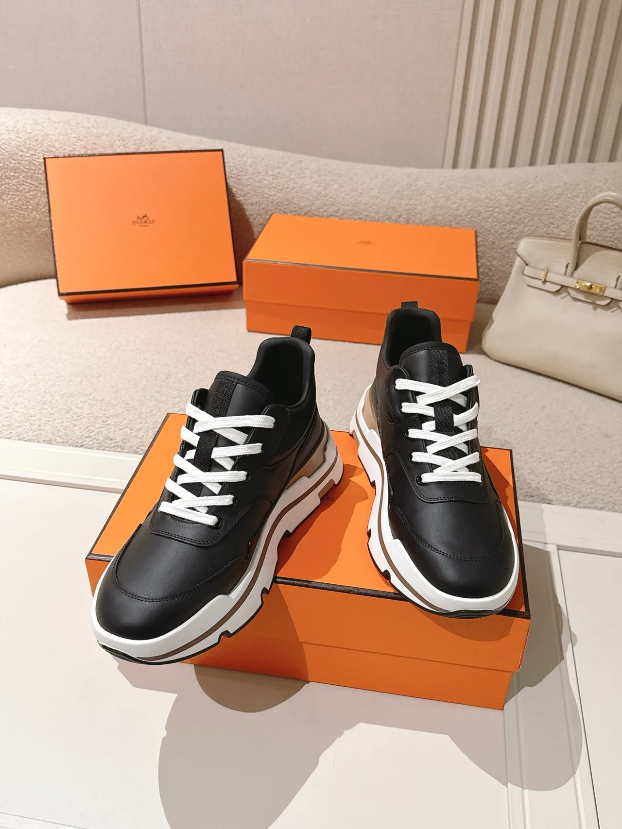Hermes Calfskin Sneakers in Black · view 3