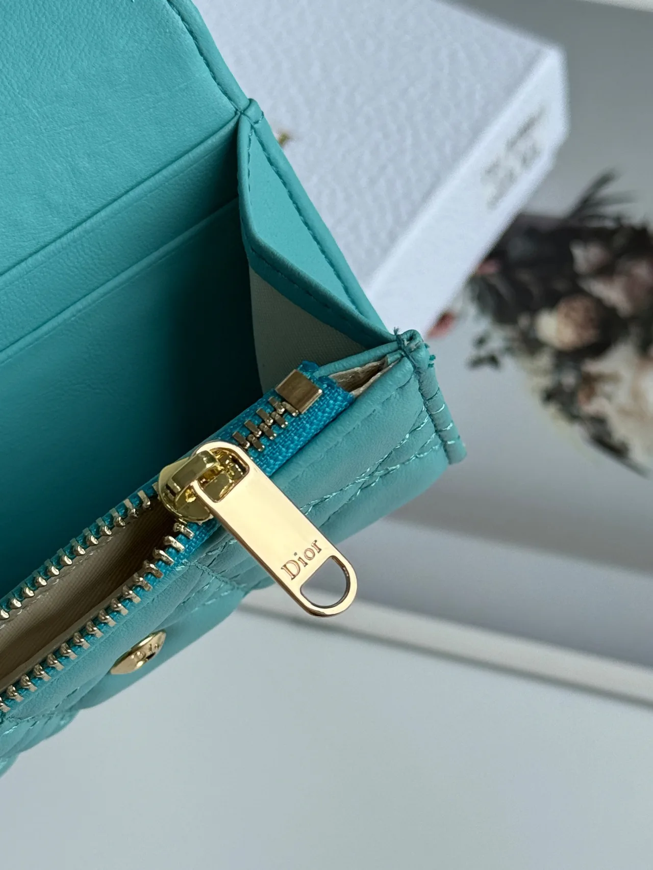 Dior Calfskin Quilted Bow Coin Cardholder in Blue · view 6