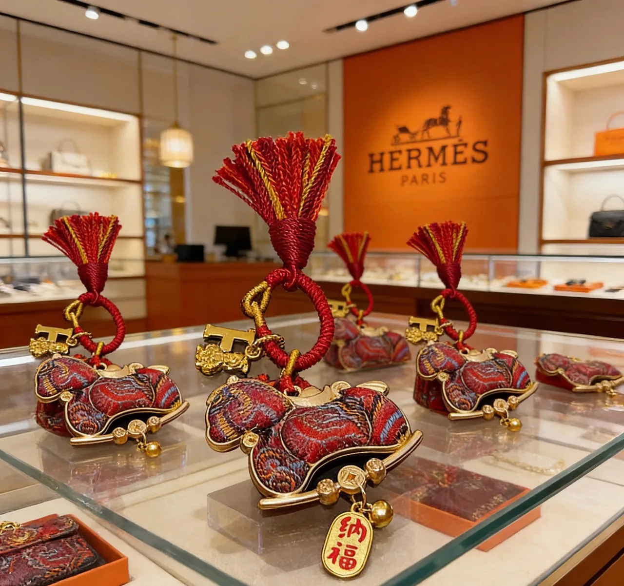 Hermes Horse pendant key charm in Brown & Red & Black · view 8