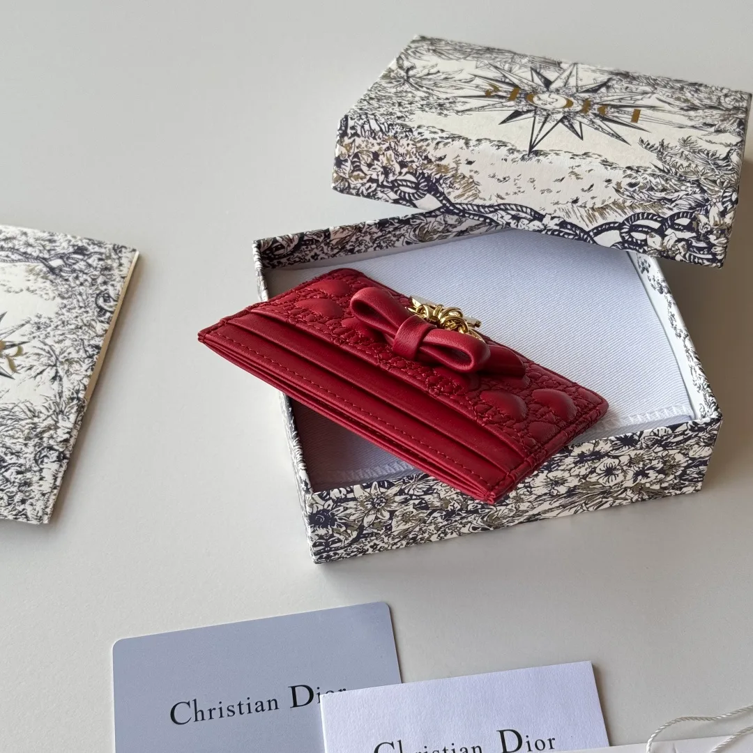 Dior Lambskin Quilted Bow Cardholder in Red · view 4