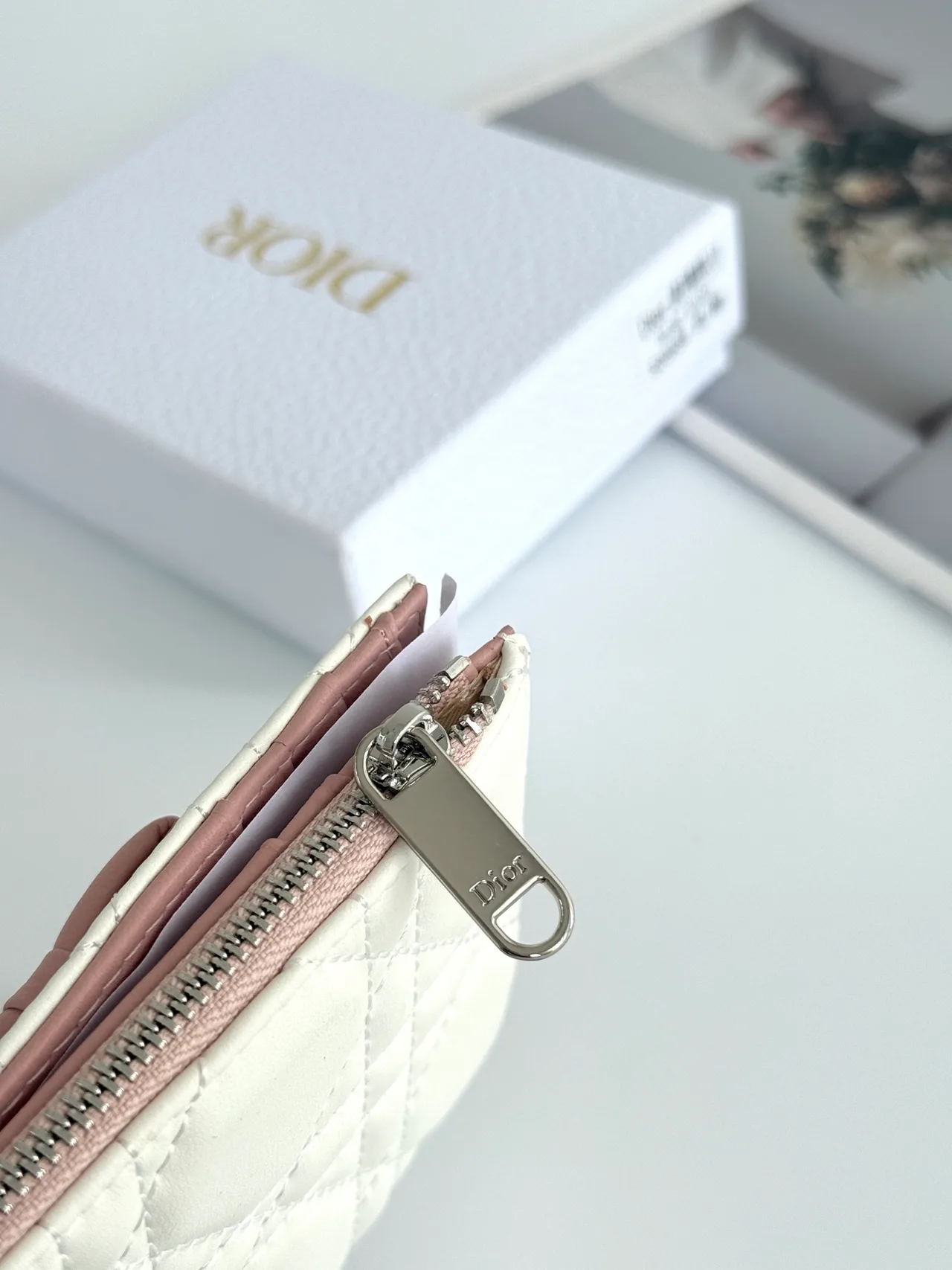 Dior Lambskin Quilted Wallet in White · view 4