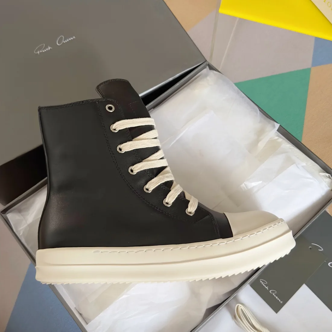 Rick Owens Calfskin High-Top Sneakers in Black · view 6