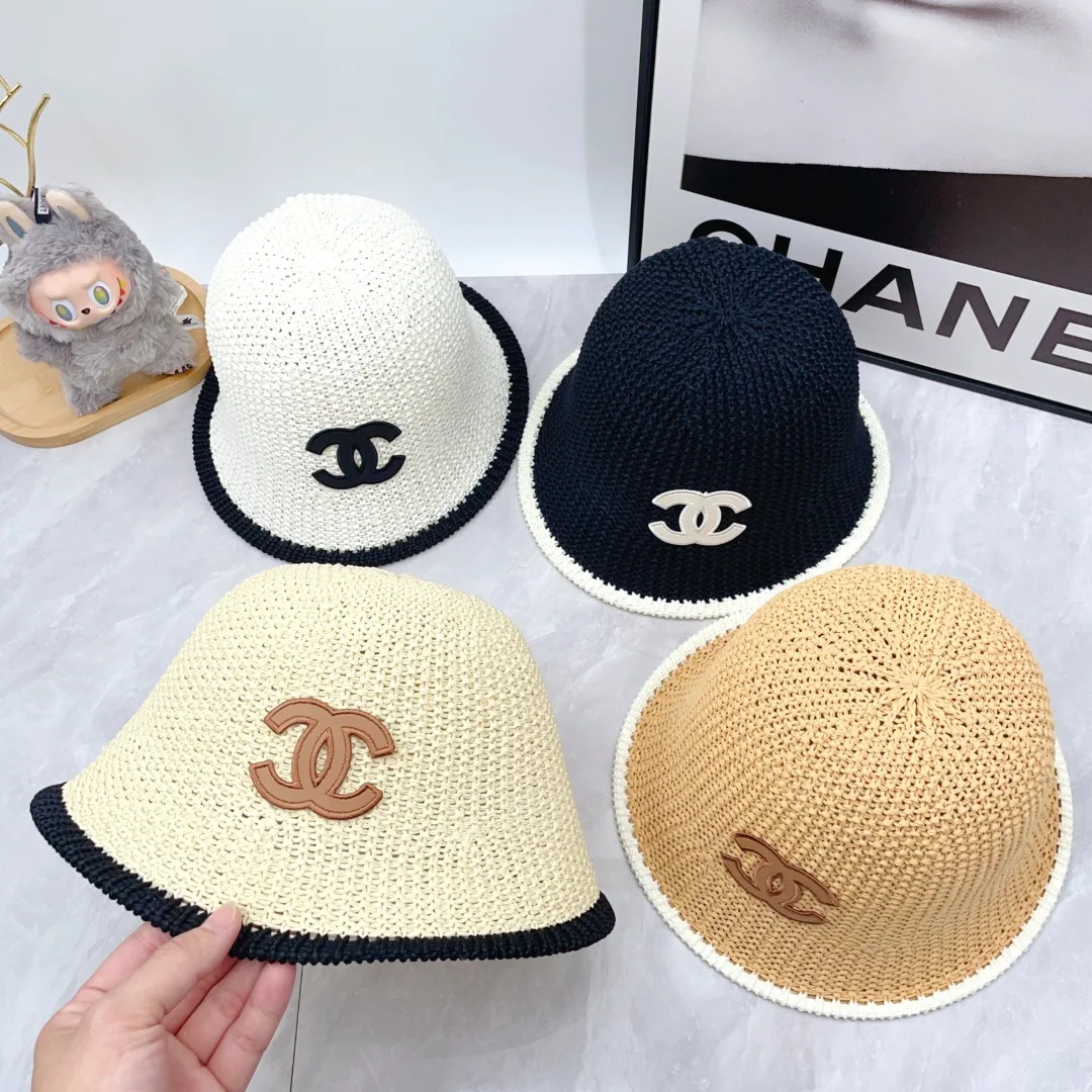 Chanel Woven Bucket Hat in White & Blue & Beige & Brown · view 1