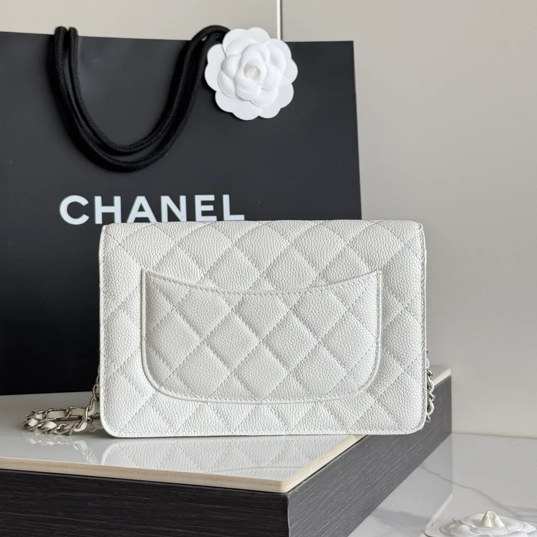 Chanel Calfskin Quilted Clutch in White · view 3