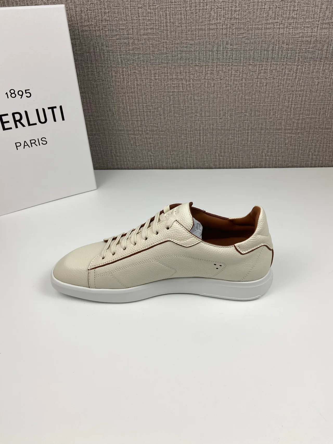Berluti Leather Smooth Round-Toe Lace-Up Sneakers in White · view 7
