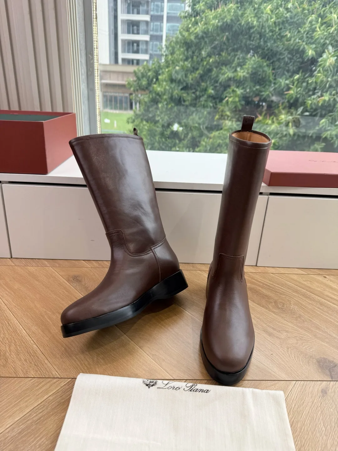 Loro Piana Cowhide Glossy Round-Toe Ankle Boots in Brown · view 5