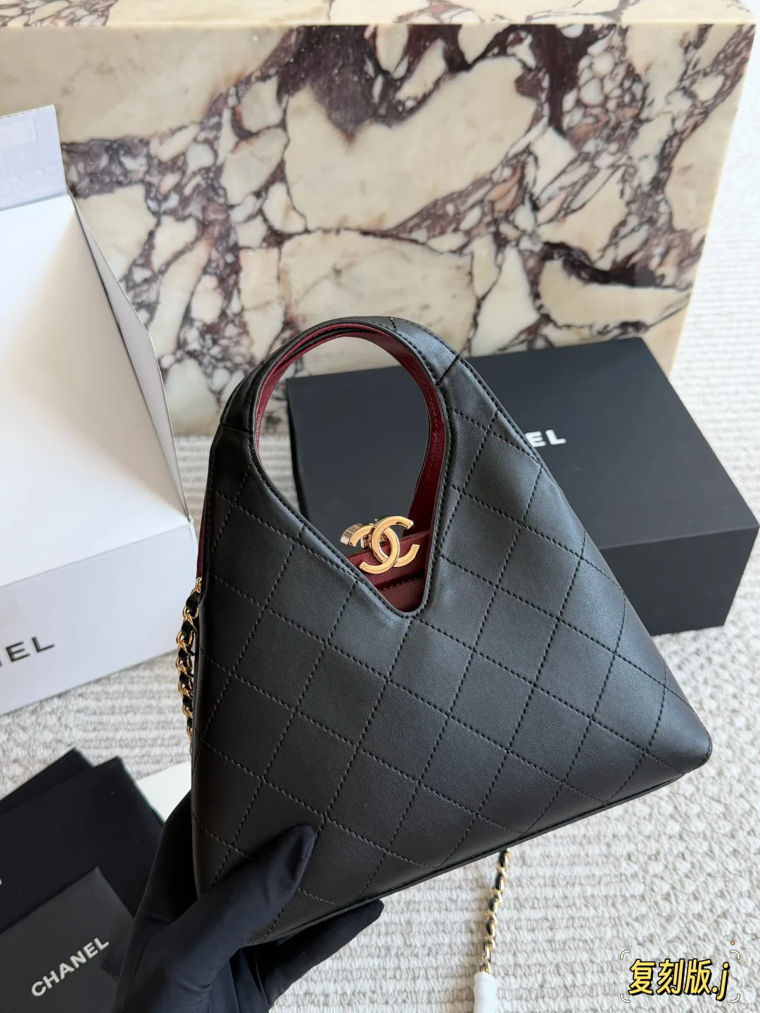Chanel Quilted Glossy Crossbody Bag in Black · view 1
