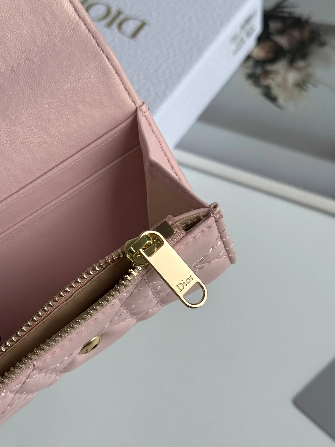 Dior Calfskin Quilted Glossy Wallet in Pink · view 6