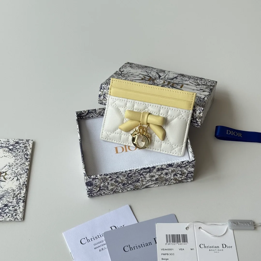 Dior Lambskin Quilted Bow Cardholder in White · view 1