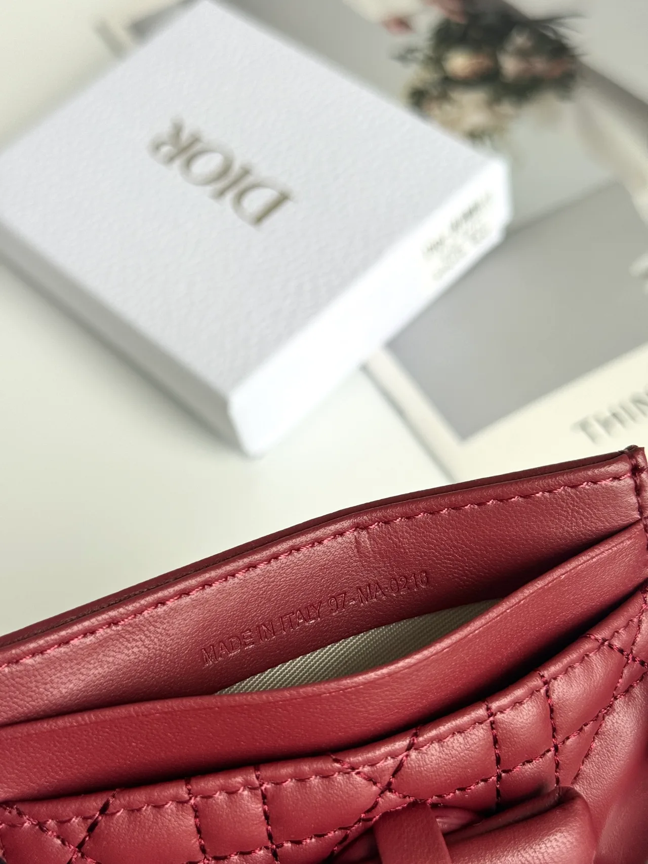 Dior Lambskin Quilted Bow Cardholder in Burgundy · view 5