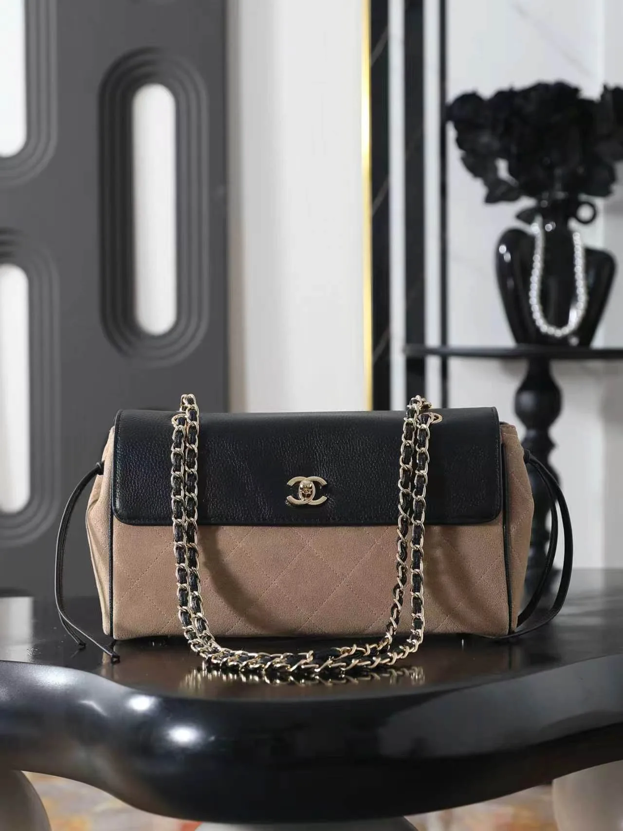 Chanel Quilted Flap Chain Bag in Beige · view 1