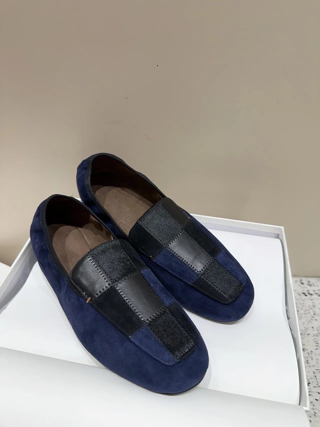 Khaite Sheepskin Suede-Look Loafers in Blue · view 5