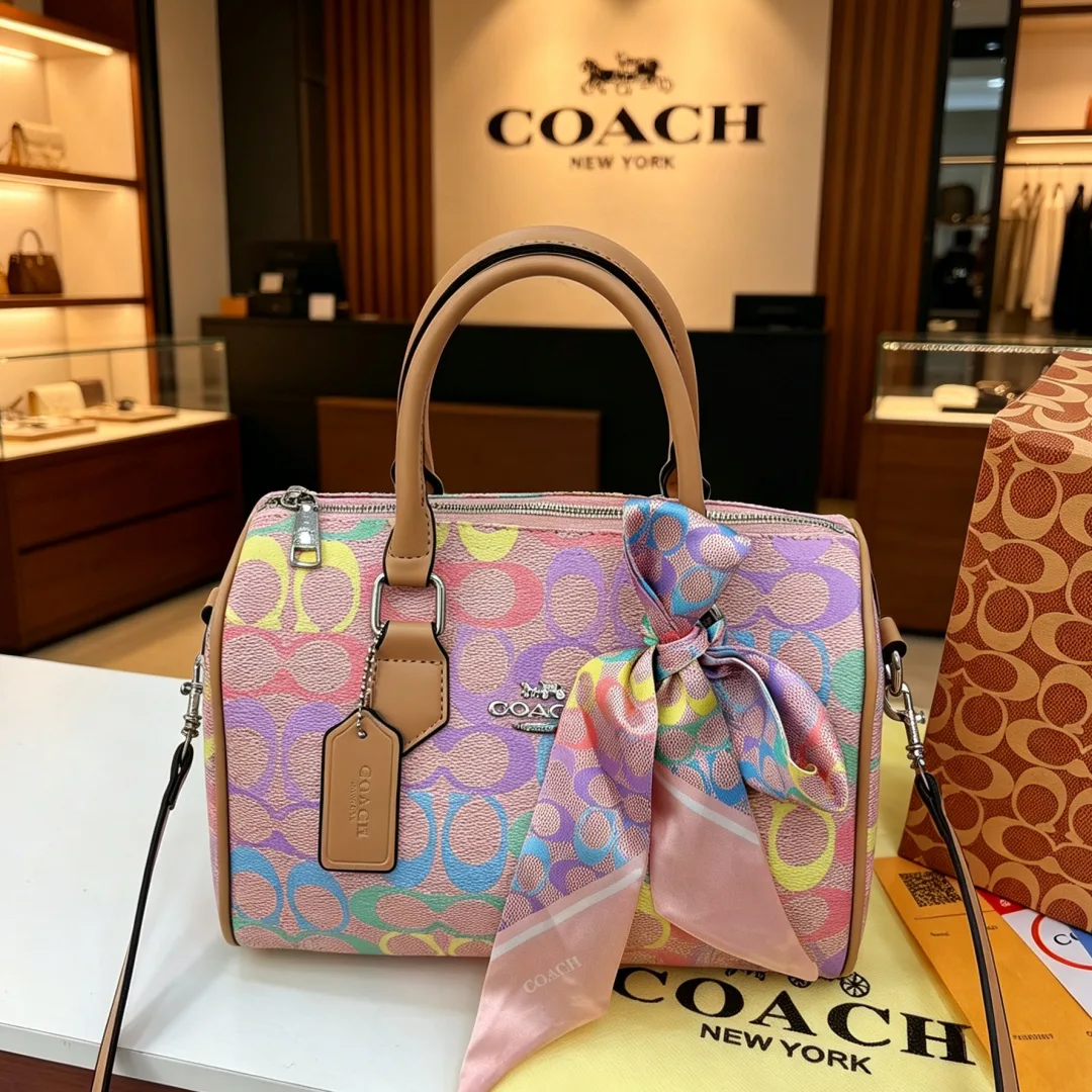 Coach Signature top-handle satchel in Cream / Black / Pink / White / Blue · view 3