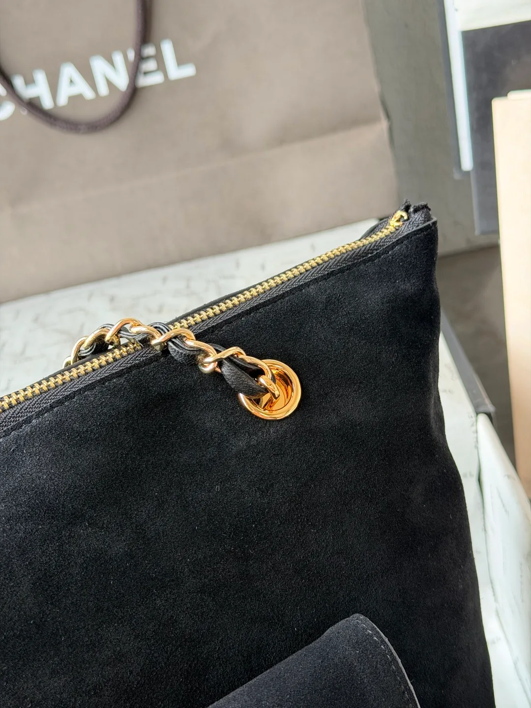 Chanel Leather Glossy Tote in Black · view 7