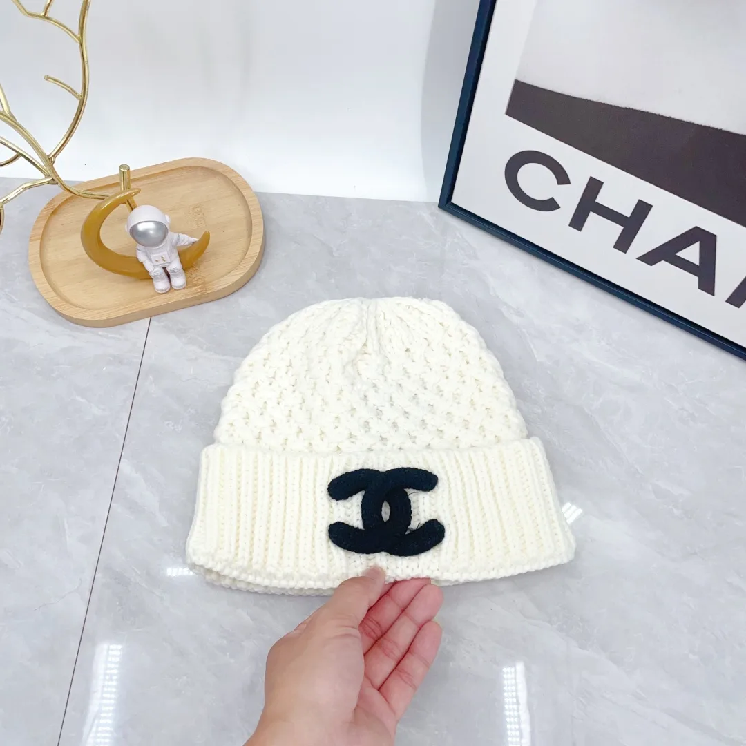 Chanel Wool CC Knit Beanie in White · view 7
