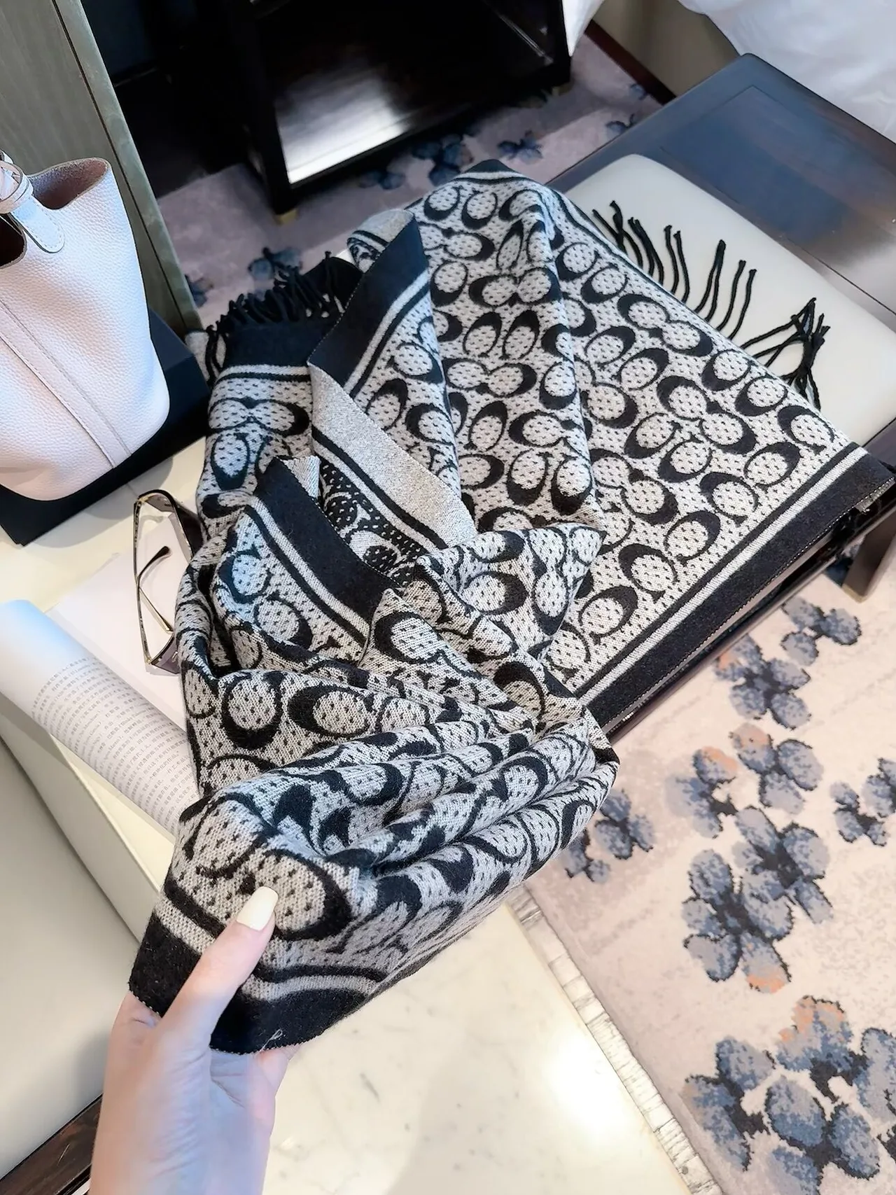 Coach Reversible Scarf in Grey & Black · view 2