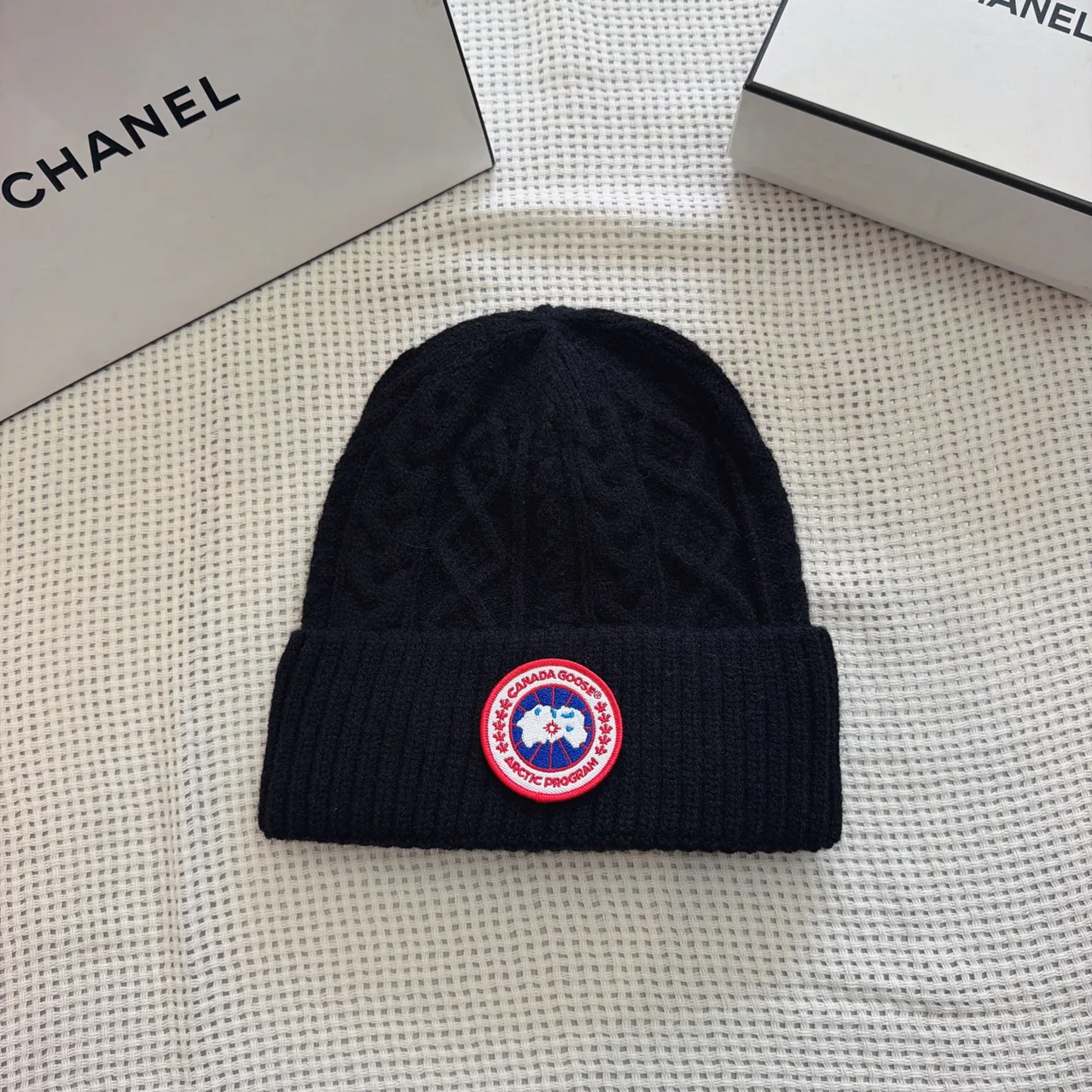 Canada Goose Beanie in Burgundy & Tan & Grey & White & Black · view 6
