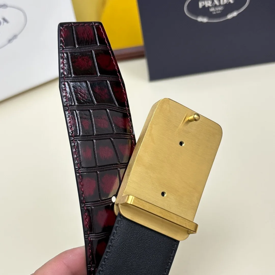 Prada Croc-Effect Belt in Burgundy · view 7