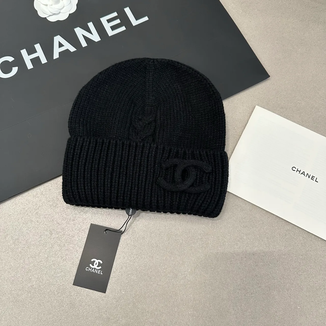 Chanel Beanie in White & Black & Red · view 2