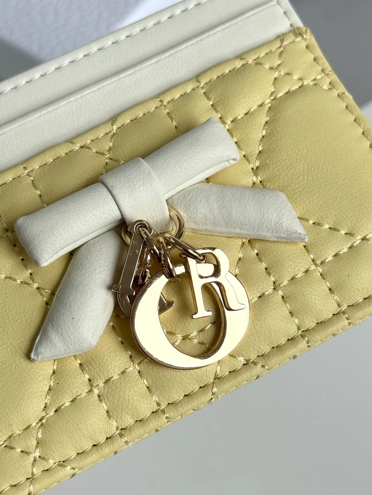 Dior Lambskin Quilted Bow Cardholder in Yellow · view 3
