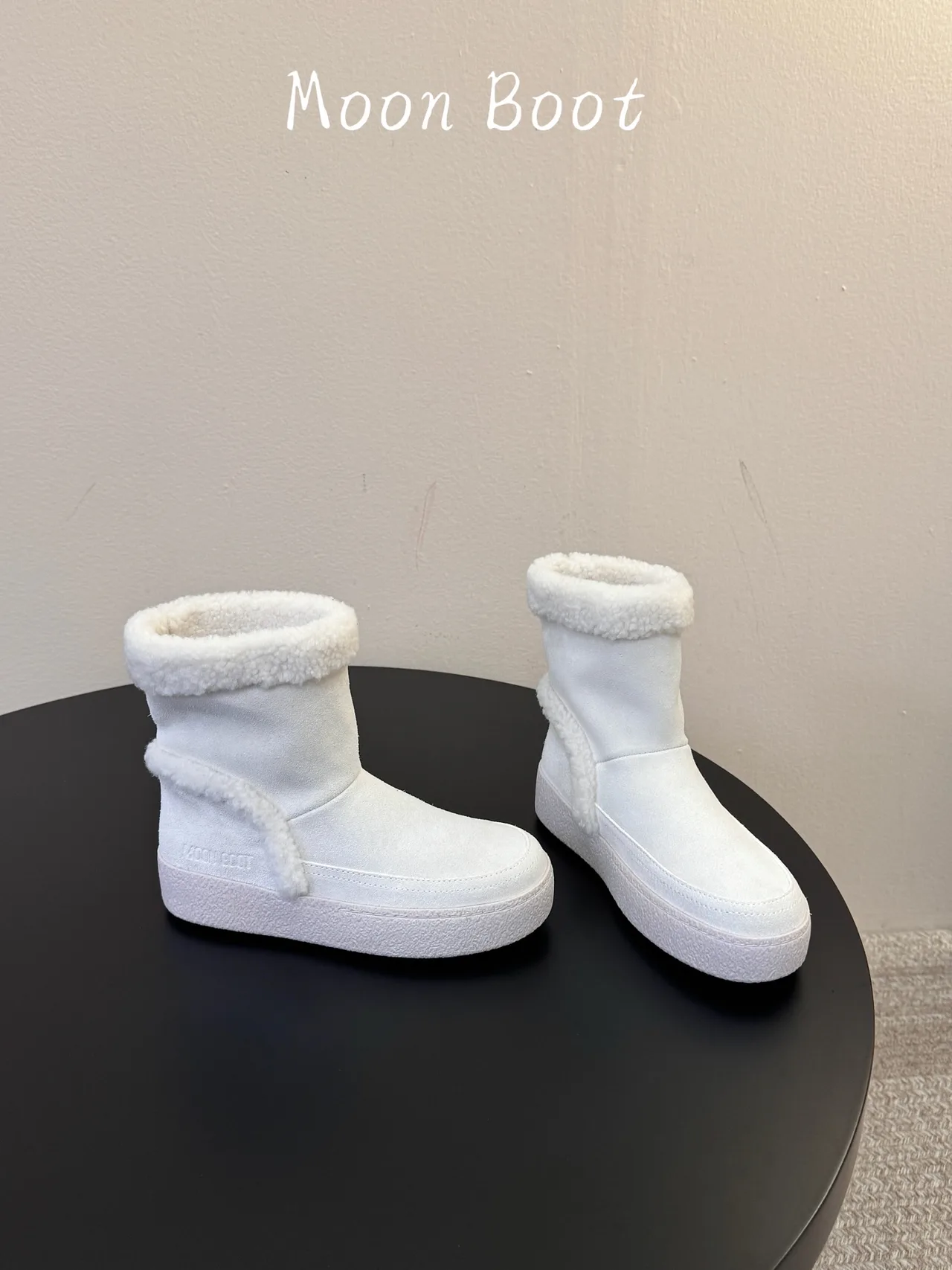 Moon Boot Cowhide Smooth Round-Toe Ankle Boots in White · view 4