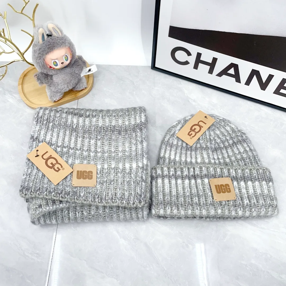 UGG Hat and Scarf Set in Grey / Blue / White / Pink / Burgundy · view 3