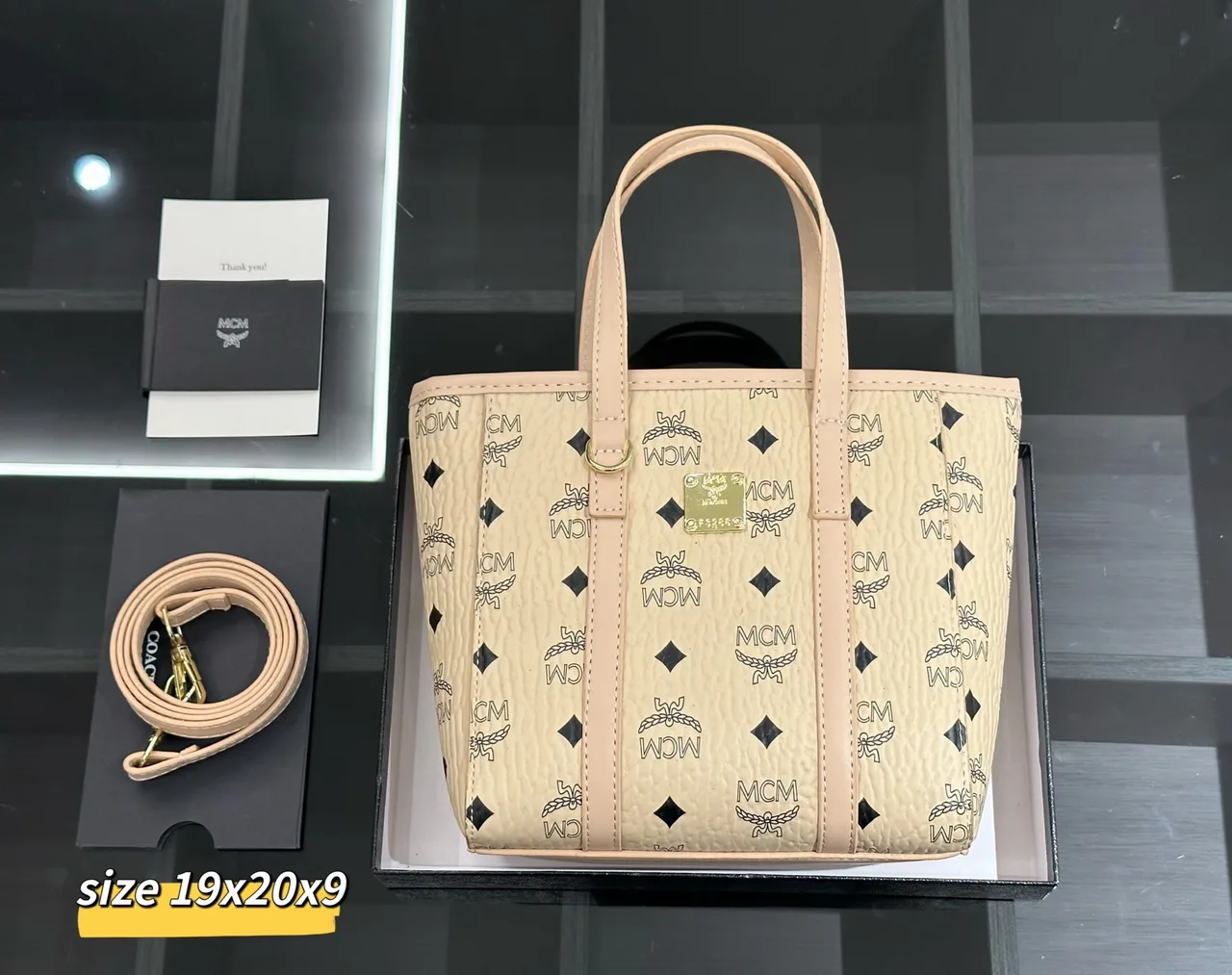 MCM Monogram Top-Handle Tote in Beige & Orange & Pink & Grey · view 1