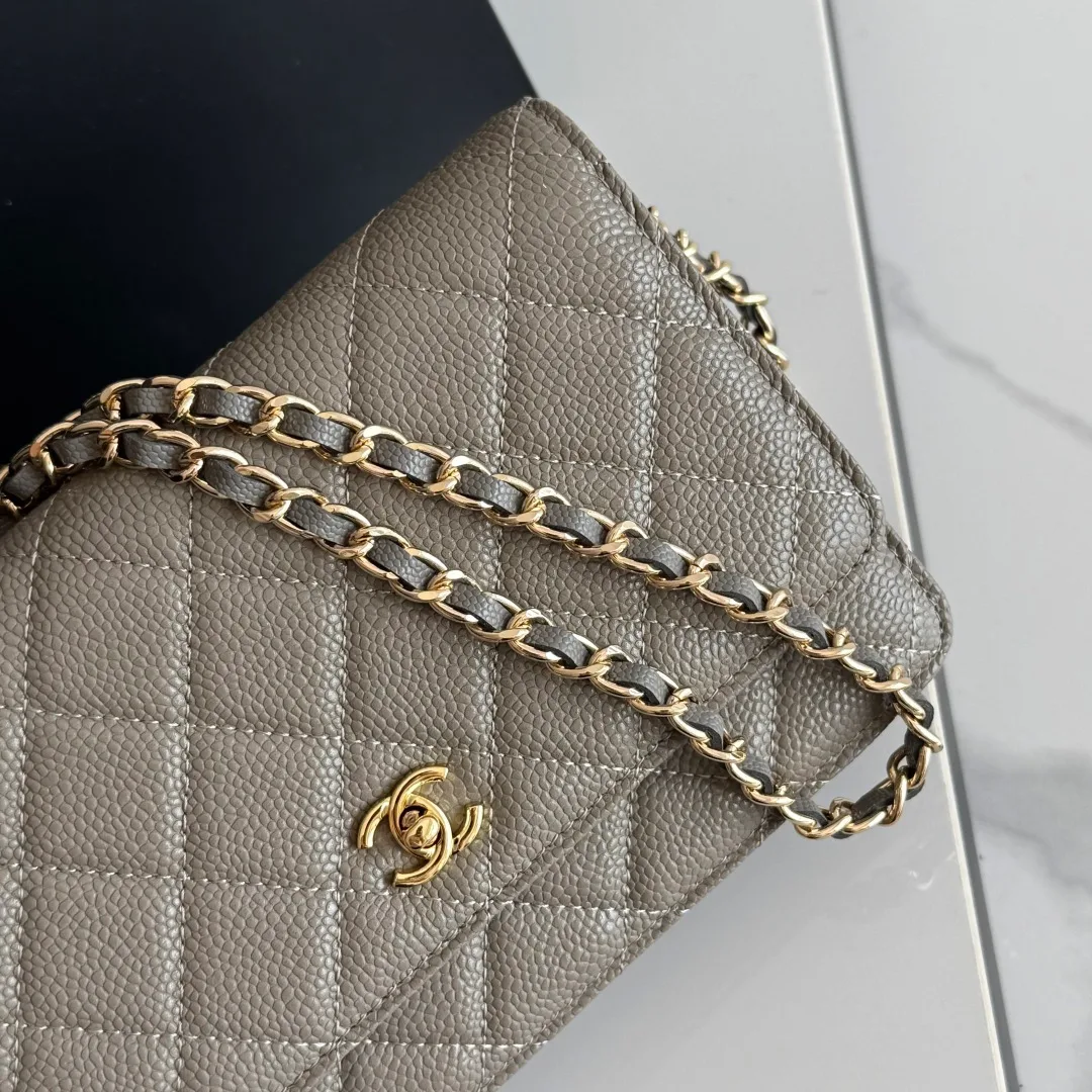 Chanel Quilted Caviar Calfskin Wallet on Chain in Grey · view 7