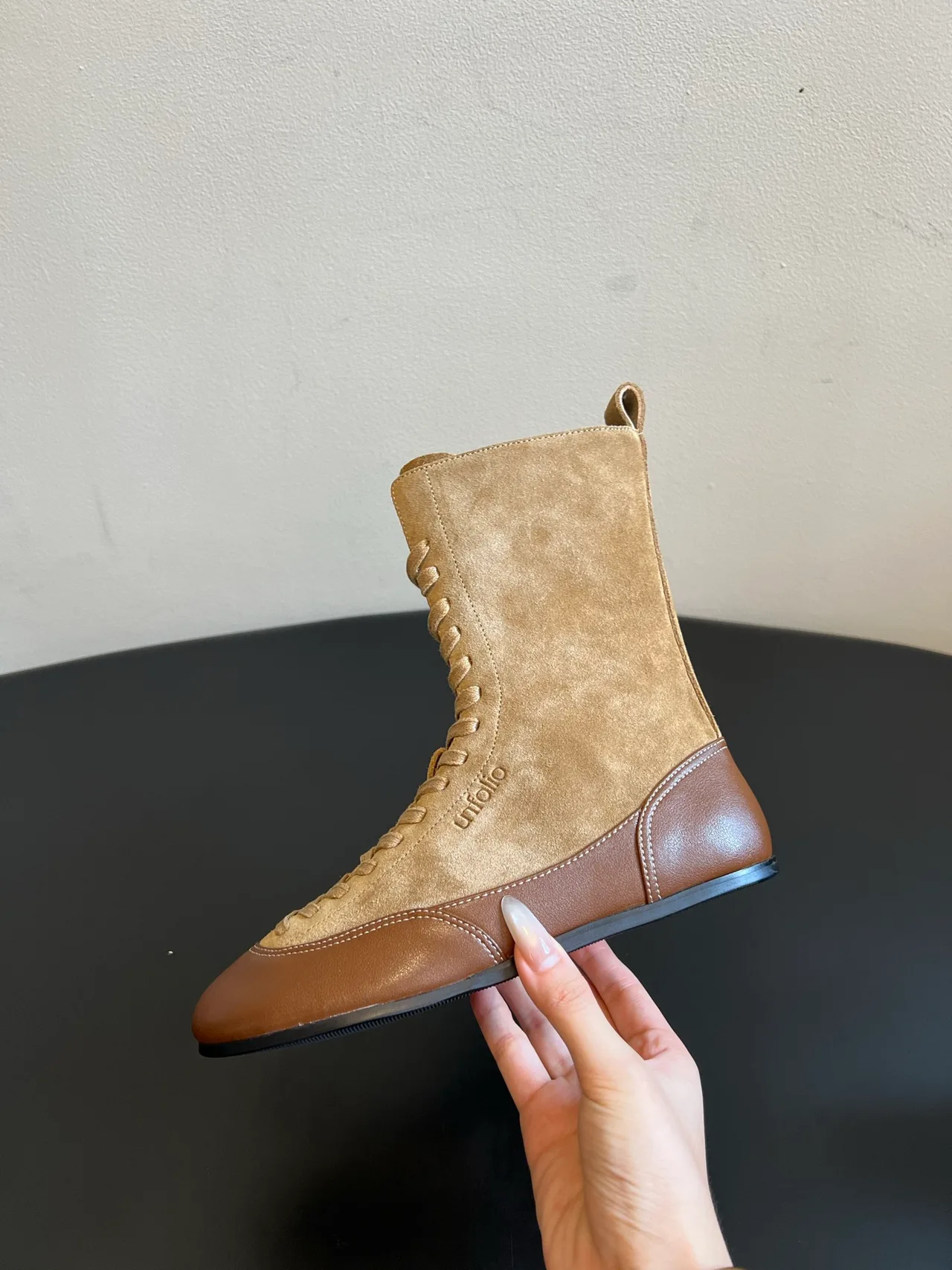 Suede-Look Side-Zip Lace-Up Boots in Brown · view 5