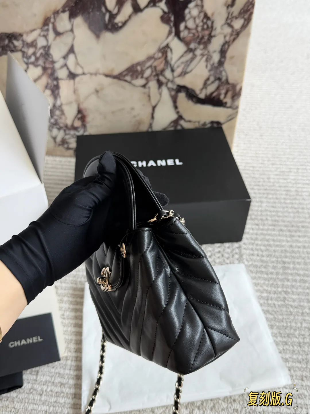 Chanel Lambskin Quilted Top-Handle Bag in Black · view 2