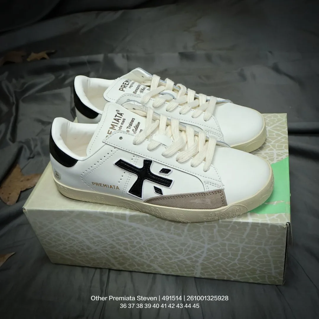 Premiata Steven Sneakers in White & Black & Grey & Brown · view 1