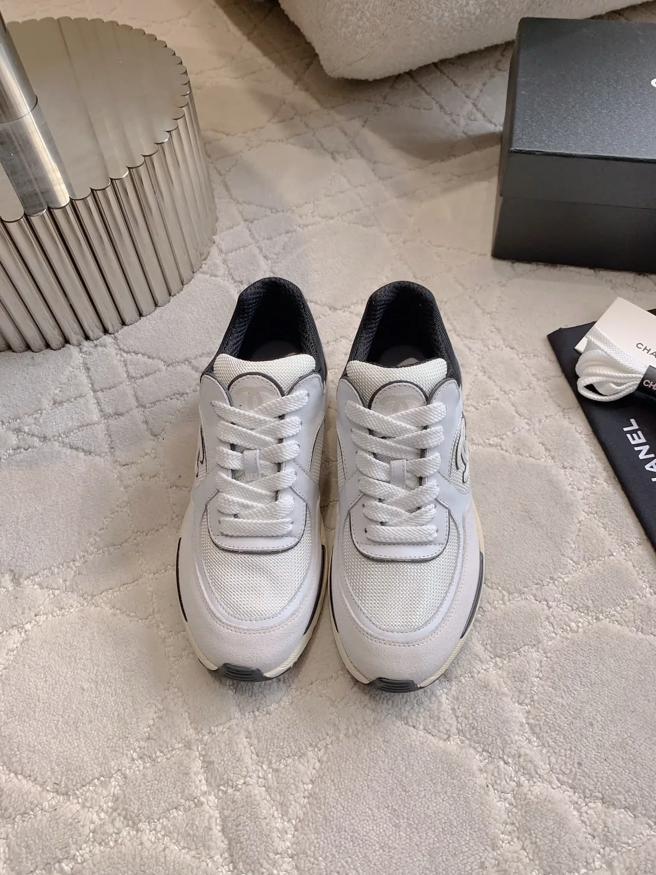 Chanel Quilted Sneakers in White · view 2