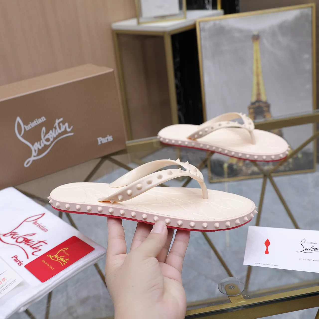 Christian Louboutin Studded Flip-Flops in White · view 6