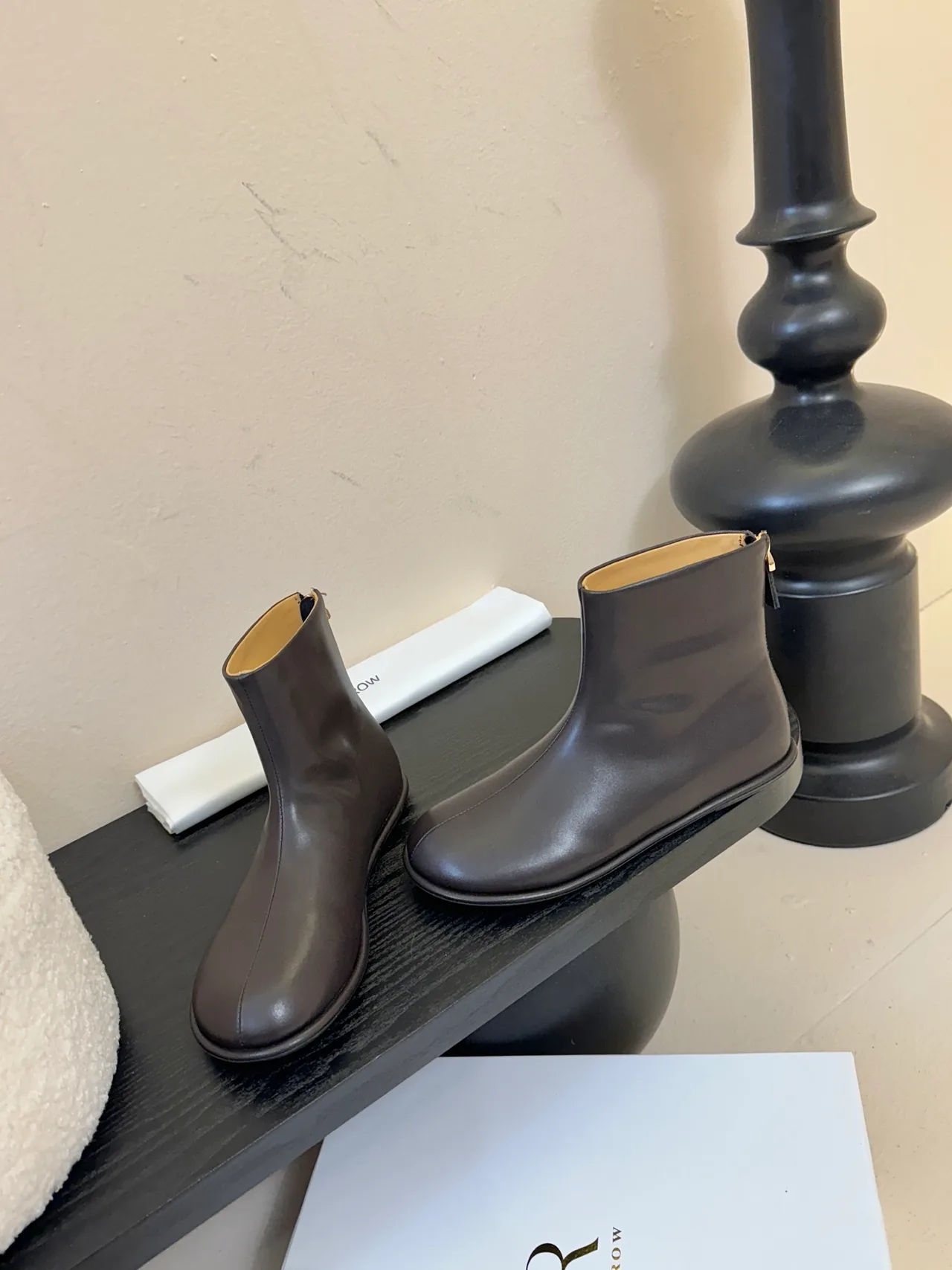 The Row Cowhide Glossy Round-Toe Chelsea Ankle Boots in Brown · view 5